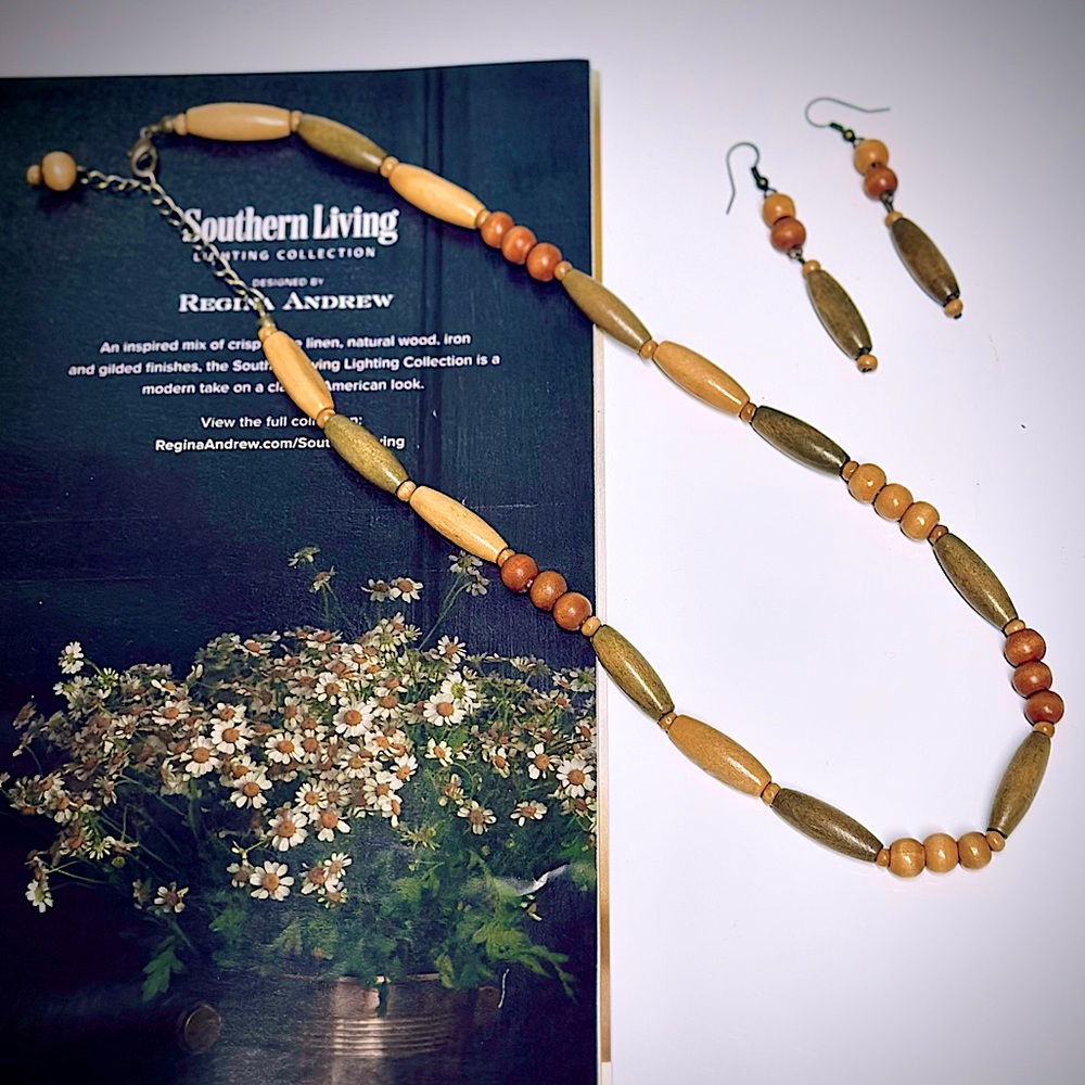 »-»WoOdEn BeAdEd DaNgLes aRtWoRk«-«mOdErM MiNaLmIsT BoHeMiAn BeAdEd JeWeLeRy 2pc